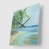 Horloge Carrée Lagune côtière bleue (Angle)