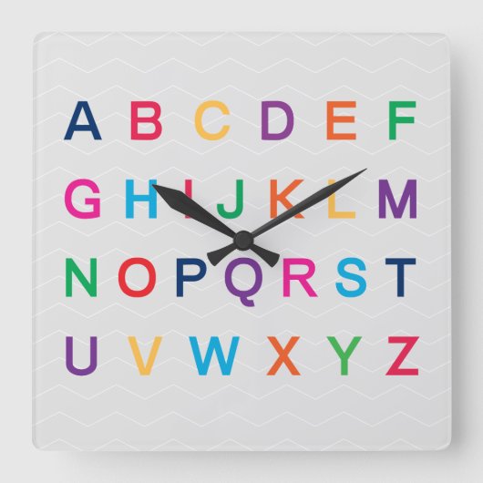 Horloge Carrée L'alphabet d'ABC apprenant des lettres ABC colorée (Recto)