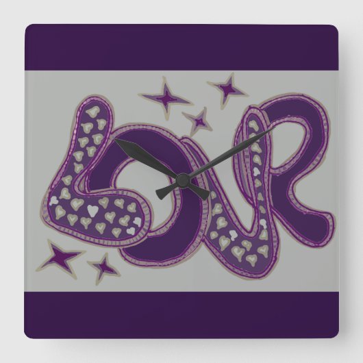 Horloge Carrée L'amour dans le style années 1960 (Recto)