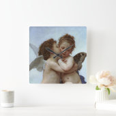 Horloge Carrée L'Amour de Bouguereau et psyché, enfants (cupidon) (Maison)
