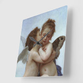 Horloge Carrée L'Amour de Bouguereau et psyché, enfants (cupidon) (Angle)