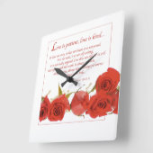 Horloge Carrée L'amour est Patient Rose Rouge (Angle)