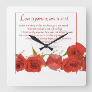 Horloge Carrée L'amour est une rose rouge patiente