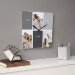 Horloge Carrée L'amour vit ici | Cadeau Famille Trois Photo<br><div class="desc">Présentant un cadeau chaleureux et personnalisé qui célèbre l'essence de la famille, avec un cadre gris magnifique orné d'une citation touchante "Love Lives Here" et trois photos chères. Chaque fois que le récipiendaire aura un aperçu de ce don remarquable, son coeur sera rempli de bons souvenirs et d'une profonde reconnaissance...</div>