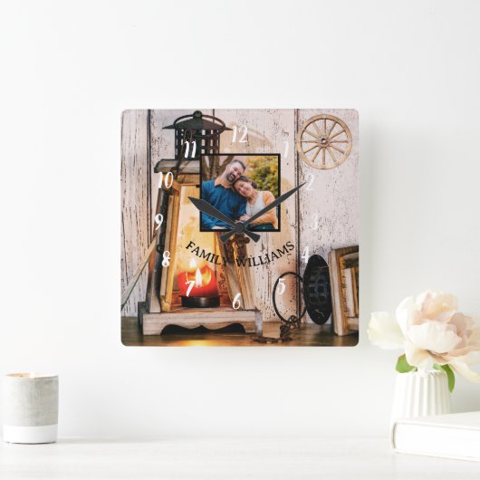 Horloge Carrée Lampe à lanterne rustique personnalisée en bois Vi (Maison)