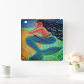 Horloge Carrée Lampe de lune Sirène art Abstrait (Maison)