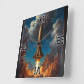 Horloge Carrée Lancement d'une fusée de fusion rétro époustouflan (Angle)