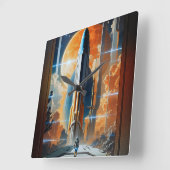 Horloge Carrée Lancement Lunaire - Voyage vers Moon Retro Poster (Angle)