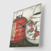 Horloge Carrée Lanternes chinoises de nouvelle année avec (Angle)