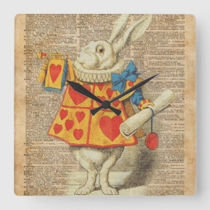 Horloge Carrée Lapin blanc Alice dans l'illustration de cru du