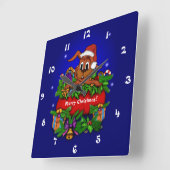 Horloge Carrée Lapin de Noël (Angle)