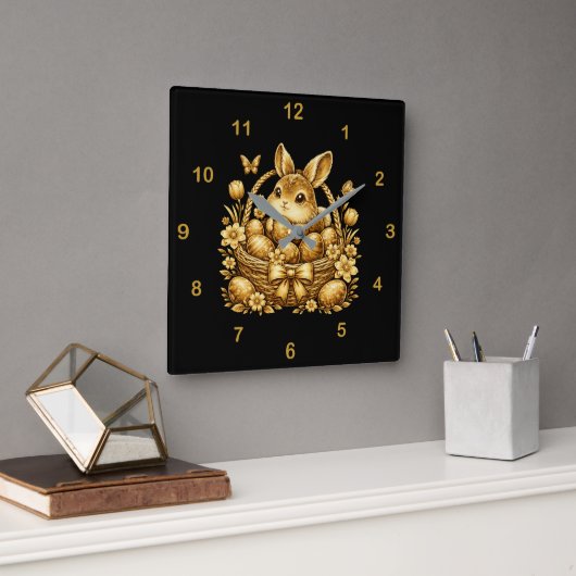 Horloge Carrée lapin de Pâques (Bureau)