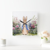 Horloge Carrée Lapin de Pâques Classique (Maison)