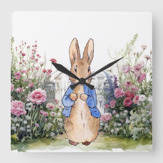 Horloge Carrée Lapin de Pâques Classique (Recto)