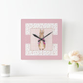 Horloge Carrée Lapin de Pâques Classique (Maison)