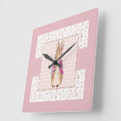 Horloge Carrée Lapin de Pâques Classique (Angle)
