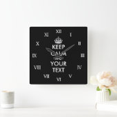 Horloge Carrée Large keep calm and your text wall clock (Maison)
