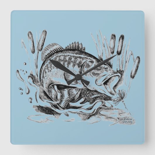 Horloge Carrée Largemouth Bass (Recto)