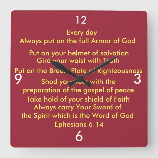 Horloge Carrée L'Armure du Mur du Salut de Dieu (Recto)