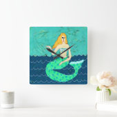 Horloge Carrée L'art Abstrait de la sirène verte (Maison)