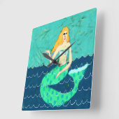 Horloge Carrée L'art Abstrait de la sirène verte (Angle)