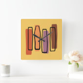 Horloge Carrée L'Art Abstrait Rétro Atomique 'Piliers' (Maison)