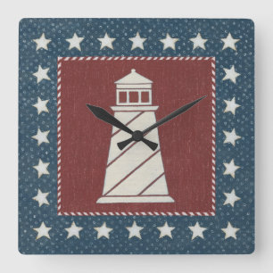 Horloge Carrée L'art côtier   Phare en rouge