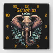 Horloge Carrée L'art de l'éléphant de l'aube fleuri lance l'oreil (Recto)