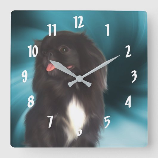 Horloge Carrée L'art du chien Pekingese noir (Recto)