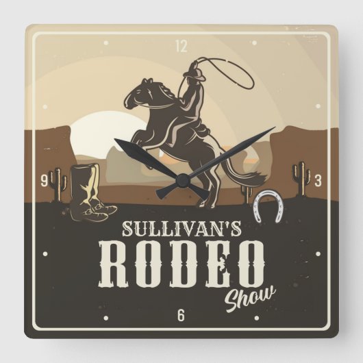 Horloge Carrée Lasso Roping Roundup ADD NAME Western Rodeo Show (Recto)