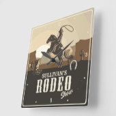 Horloge Carrée Lasso Roping Roundup ADD NAME Western Rodeo Show (Angle)