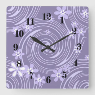 Horloge Carrée Lavandre violette tourbillon couleur fleurs flore