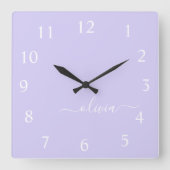 Horloge Carrée Lavender Purple Script Monogram Girly Name (Recto)