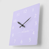 Horloge Carrée Lavender Purple Script Monogram Girly Name (Angle)