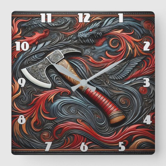 Horloge Carrée L'Ax de pompier complexe au milieu des conceptions (Recto)