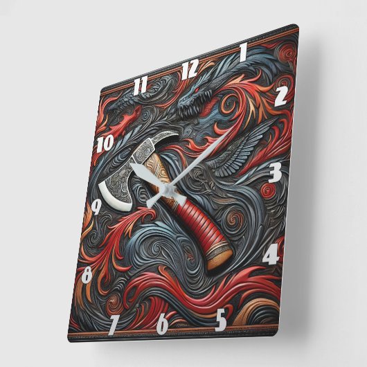 Horloge Carrée L'Ax de pompier complexe au milieu des conceptions (Angle)