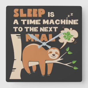 Horloge Carrée Lazybone Sloth qui aime manger et délicieux repas