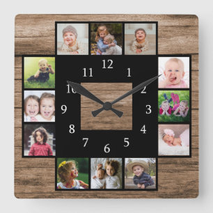 Horloge Carrée Le bois rustique crée votre propre collection pho