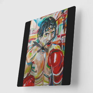 Horloge Carrée Le Boxeur Peinture par Alfred Fox