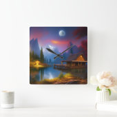 Horloge Carrée Le Cabine dans l'anse sous la lune (Maison)