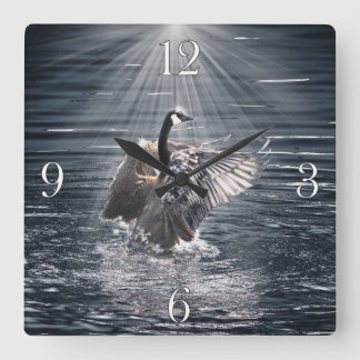 Horloge Carrée Le Canada Goose Baigner dans un lac Art Design