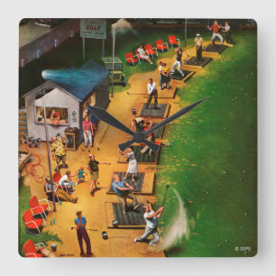 Horloge Carrée Le champ d'exercice de golf par John hésitent