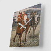 Horloge Carrée Le cheval de course Thoroughbred gagne (Angle)