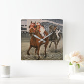 Horloge Carrée Le cheval de course Thoroughbred gagne (Maison)