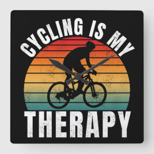 Horloge Carrée Le cyclisme est ma thérapie Typographie Vintage Dr