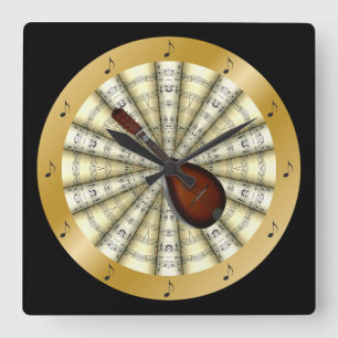 Horloge Carrée Le ~ de mandoline a roulé le noir de ~ de musique