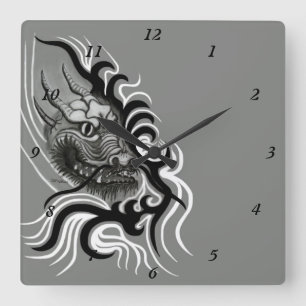 Horloge Carrée Le dragon chinois à la toiture de tatouage