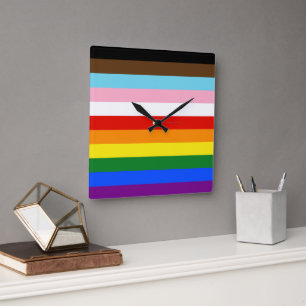 Horloge Carrée Le drapeau de fierté à onze bandes de SlipperyJoe'
