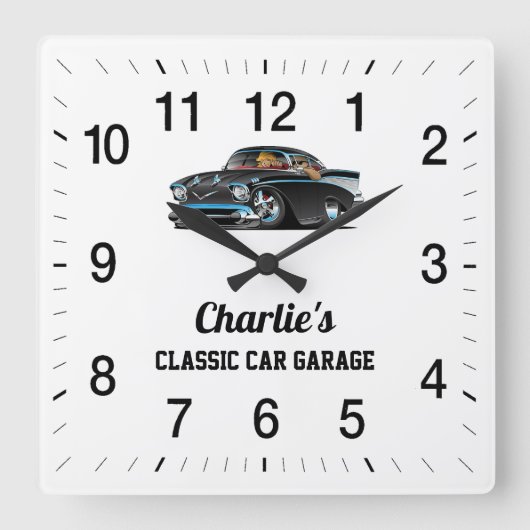 Horloge Carrée Le garage classique de Charlie (Recto)