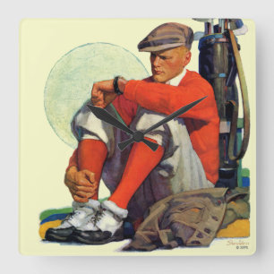 Horloge Carrée Le golfeur a continué l'attente